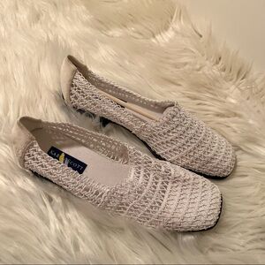 Kim Rogers Square Toe Slip On Shoes White Straw